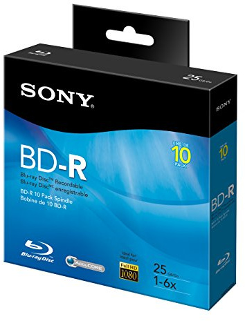 Sony 10BNR25RNS 6x 25GB Recordable Blu-Ray Disc - 10 Pack Spindle