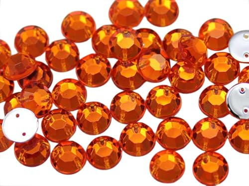 Allstarco 10mm (13/32) Hyazinth-Orange Strasssteine zum Aufnähen, 70 Stk. | zwei-hole flache Rückseite Schmucksteine, ideal für Kleidung, Tanzbekleidung, Kostüme, Schuhe
