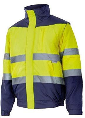 VELILLA 161; Cazadora de Alta Visibilidad acolchada bicolor; color Azul Marino y Amarillo Flúor; Talla M