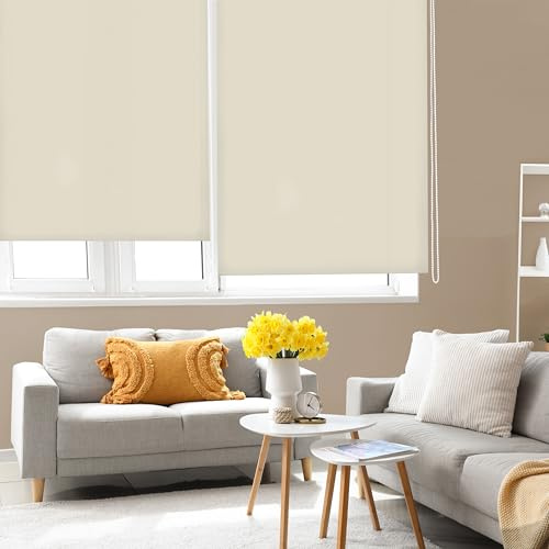 Blindecor Ara | Estor enrollable translúcido liso - Marrón claro, 140 x 175 cm (ancho por alto) | Tamaño de la Tela 137 x 170 cm | Estores para ventanas