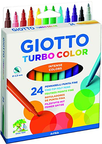 Giotto Turbo Farbfilzstifte 71500, 24, abwaschbar | Feder mit feiner Spitze, 2,8 mm, verschiedene Farben, für Kinder, Partys und Grundschulen