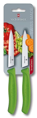 Victorinox Swiss Classic, Tomaten- und Gemüsemesser-Set, 2teilig, Extra Scharfe Klinge, Kunststoffgriff, Rostfreier Stahl, Swiss Made, Grün