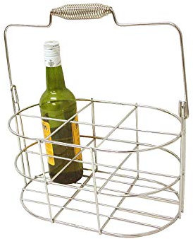 0 www.working-house.com (Menaje / Botelleros) BOTELLERO Cesta DE Mano para 6 Botellas METALICO Ovalado con ASA Plegable