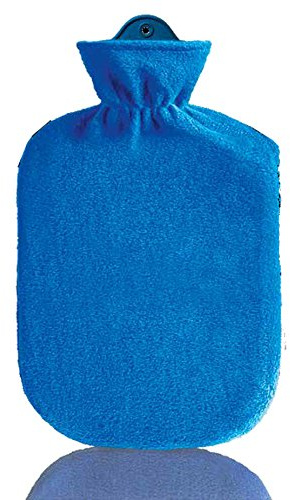 Wärmflasche Faba Care by Sänger 2 L, kuscheliger Fleecebezug, Naturgummi, 1 Seite Lamellen, Gummiwärmflasche, Blau