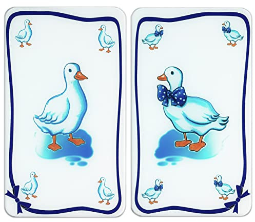 WENKO Herdabdeckplatte Universal Gänse 2er Set, für Glaskeramik-, Elektro- und Gasherde, auch als Schneidebrett verwendbar, hygienisch, Kratz- & schlagfest, mit höhenverstellbaren Füßen