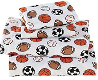 Fancy Collection Sheet Set Sport Baseball Basketball Football Soccer White Black Orange Brown New (Full)