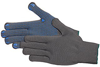 Jah Polyamid-Strickhandschuh mit Noppen (grau/blau) – dehnbar & griffsicher – für Kommissionierung, Versand & Regalservice