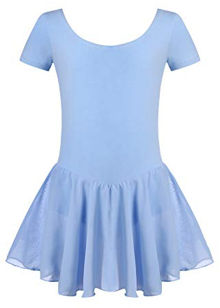 untlet Ropa de Ballet para Niñas Vestido de Ballet de Manga Corta Vestido de Baile Cuerpo de Ballet de Algodón con Falda de Gasa Tutú para Niños Azul