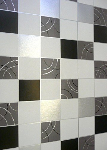 Dotty Wallpaper Kitchen Bathroom Black Silver Tile Effect Washable from YöL