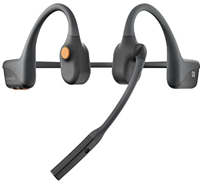 AFTERSHOKZ OpenComm Stereo Wireless Headset with Noise-Canceling Boom Microphone Bone Conduction Bluetooth 5.0 Office Business Work From Home Commercial Use, Slate Grey
