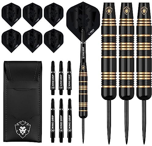 KOTO - Black Academy Brass 90% Darts 23 G, Schwarz, 55.0x8.6mm, Darts Set inkl. 3 Barrels, 2 Sets Flights + Schäfte & Dartwallet, Fester Ringgrip