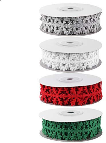 Milisten 4 Rollen 5 Schneeflockenband Spitzenband Weihnachten Schneeflocke Trim Band Wickelband Schneeflocke Dekorative DIY Scrapbook Nähen Band (4 Farben)