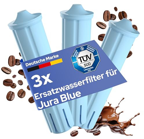 3x Wasserfilter ersetzt Blue Filter für Jura Kaffeevollautomaten - TÜV-zertifiziert, schadstofffrei & BPA-frei - ersetzt nur blaue Filter der Blue-Reihe - Nicht für E8 geeignet