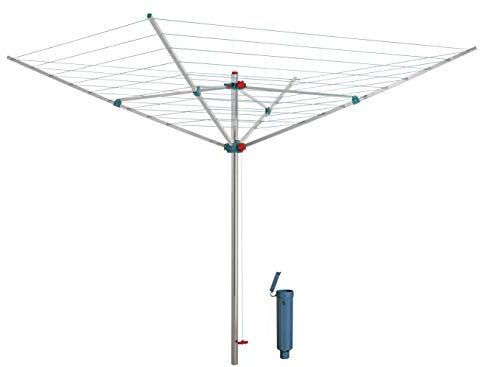 Blome Wäschespinne Alustar 50 - Wäscheständer inkl. Bodenhülse zum Einbetonieren, Wäscheschirm mit 50m Wäscheleine, Made in Germany