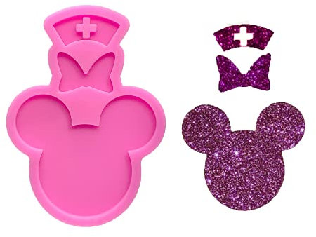 Guratapa Shiny Glossy Mouse Head Bow Nurse Hat Doctor Theme Shape Silicone Molds for DIY Craft Keychain Clay Mold Pendant Resin Crafting Making Cake Decoration Fondant Mould