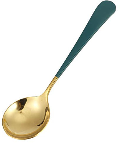 Hyuduo 5Pcs Soup Spoons, Stainless Steel Tablespoon Cutlery, Round Spoons, Household Kitchen Supplies(Green),Spoon
