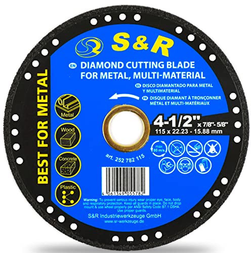 S&R Disco Diamantato 115 mm per Smerigliatrice Taglio Legno Ferro Cemento Metallo Alluminio Plastica. Mola da taglio multimateriale 115mm
