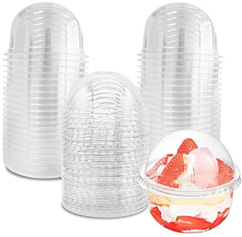 Jnnzzggu 50 Pack 9 oz Clear Plastic Dessert Cups with Dome Lids,No Hole Disposable Snack Bowls for Pudding,Parfait,Fruits,Ice Cream,Cake