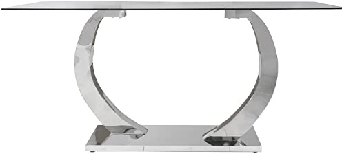 DRW Mesa de Comedor Rectangular de Metal y Cristal en Transparente y Cromado 160x90x75cm