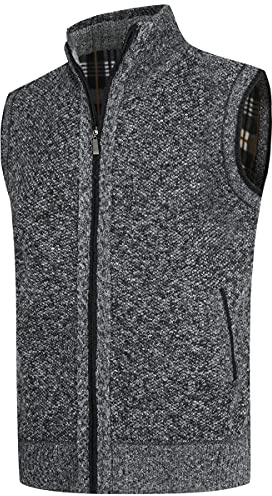 YOUTHUP Herren Weste Fleece Fütterung Winter Frühling Strickjacke Ärmellose Fleecejacke Stehkragen Strickweste, Dunkelgrau, XL