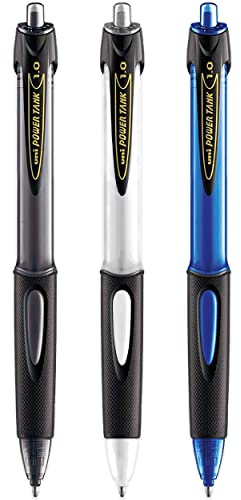 uni-ball SN-220 Power Tank Druckkugelschreiber, 1,0 mm, Schwarz, Weiß und Blau, 3 Stück