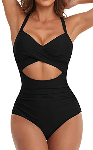Eomenie Women's Tummy Control One Piece Swimsuit Cutout Bathing Suit XS