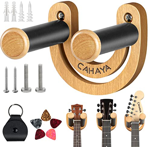 CAHAYA Soporte Guitarra Pared Eléctrica Acústica Tamaño Ajustable Para Colgar Guitarra con 5 Púas y 1 Bolsa Porta Púas Para Guitarra Acústica Eléctrica Bajo Banjo Ukelele Mandolina, CY0297