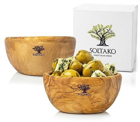 SOLTAKO Olivenholz Servierschalen 2er Set The Hummus Lover 10 cm