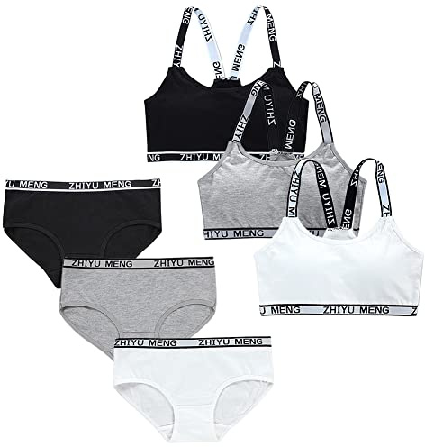 ISAKEN Teenager Mädchen Sport BH Baumwolle Unterwäsche Ohne Bügel Gepolsterte Sport Büstenhalter Bralette Top Bustier Unterwäsche Set für Kinder Demen Mädchen 8-18 Jahre