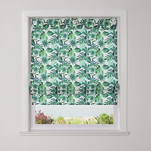 SCHOAL Raffrollo ohne Bohren Raffgardinen mit Ösen Gardinen Landhaus Ösenrollo Vorhänge Blickdicht BxH 80x140cm 1 Stück Muster #2