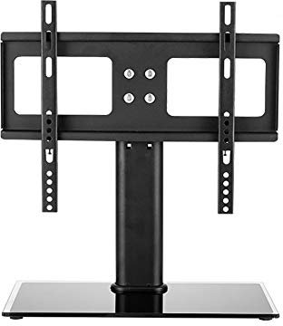 Tv Floor Stand Universal Swivel Table TV Stand for 32 to 55 Inch Flat Curved Screen Height Adjustable Pedestal Bracket with Tempered Glass Base Holds Up to 60 Kgs Max. VESA 100x100/300x400mm