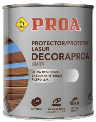 Lasur protector para madera exterior. Castaño. 750 ML. Cuida y protege la madera con acabado natural. Mate. Proa.