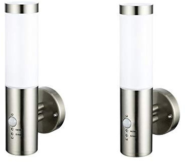 Dapo Moderne Außen-Wand-Leuchte-Lampe MONTANA mit Bewegunssensor, E27 Edelstahl+Kunststoffglas Wand-Treppen-Balkon-Terrassen-Leuchte-Lampe (2-er Set)
