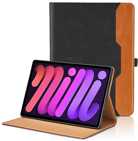 Hülle für iPad mini A17 Pro/iPad mini 7 2024 / iPad mini 6 2021 8,3 Zoll 2021 Leder Schutzhülle mit Tasche und Stifthalter, Auto Schlaf/Aufwach Funktion Smart Cover mit Stand Funktion - Schwarz