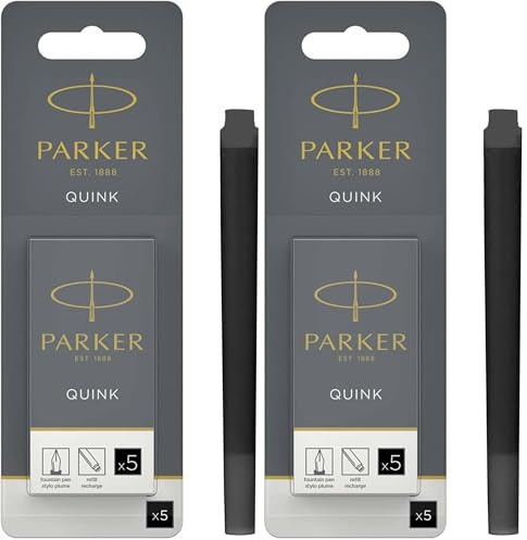 PARKER Tintenpatronen für Füller | lange Patronen | schwarze QUINK Tinte | 5 Stück (Blister-Packung) (Packung mit 2)