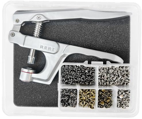 Leder Nieten Set mit Zange, 8mm Metall Doppelkappe Druckknöpfe für DIY Handwerk Reperatur nähen, Handgemacht, DIY Kleidung