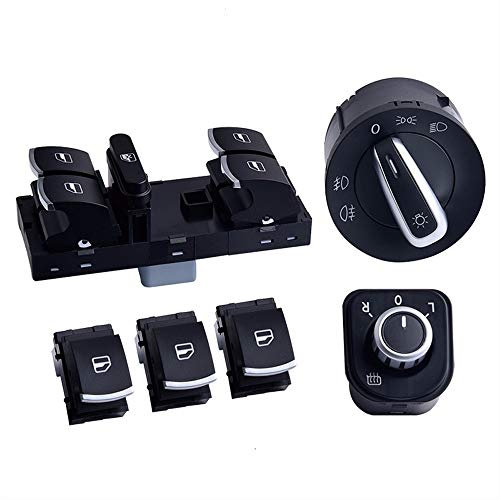 ZIxmix Car Headlight Switch Hauptschalter for Fensterheber, Spiegel, Scheinwerfer, Nebelscheinwerfer, Knopf-Set, passend for VW Jetta 6 Golf GTI 5 6 Headlight Switch