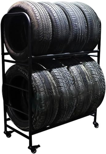 HACSYP Reifenregal-Aufbewahrung, Garagen-Organizer mit 2 Ebenen aus Stahl, praktisch zu bewegendes Mehrfach-Reifenregal, for Keller/Haus/Werkstatt/Bauernhof (Size : 106cm/41.5inch)