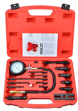 Kompressionsprüfer Set | Dieselmotor-Zylinder-Kompressions-Manometer-Druckdiagnosetester-Tool-Kit-Set 17-teiliges 1 Set von TwinSwords