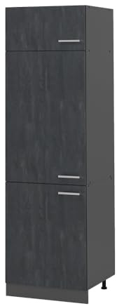 Vicco Kühlumbauschrank R-Line, Schwarz Beton, 60 cm | 3 Türen · ✓ Kühlschranknische · Höhenverstellbare Füße · 1 Einlegeboden · ✓ Frei kombinierbar