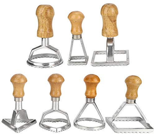 Sunicon Knödelpresse-Set und Ausstecher, Knödelhaut-Hersteller, Fülllöffel, Mehlschneider, Holzgriff, zum Selbermachen für Knödel, Kekse, Kuchen, Gebäck