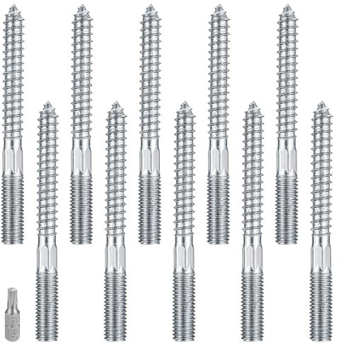 10 Pcs M10 Torx Hanger Bolts, Double Headed Bolts Dowels, Double Ended Dowel Screws, Metal Screw Dowels Hanger, Threaded Lag Wood Screws and Machine Bolts for Wood Joint Furniture Legs (M10x100mm)