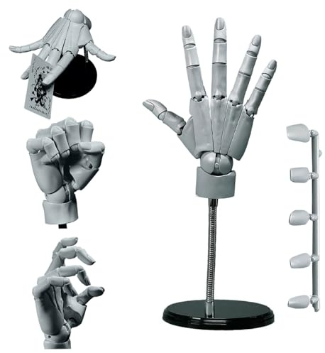 MOUNTTU Handmodell 1: 1 artikuliertes Mannequin Handbewegungsgelenk 16x8in Manikin Hand mit Basis DIY PVC ABS Handmodell zum Zeichnen, Malerei, Skizzieren, Grau