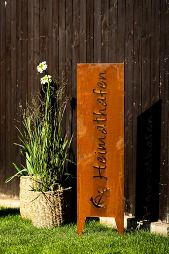 Bornhöft Gartenschild Sichtschutz Edelrost 'Heimathafen' 116 cm x 2 cm Metall Rustikal Bodenmontage