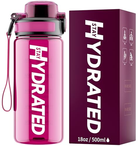 Mevoly Borraccia Bambini 500 ML, Borraccia Palestra con Orari per Bere, Borraccia Sportiva Motivazionale 0,5 L senza BPA, Antigoccia, Trasparente Bottiglia Acqua per Scuola, Trekking, Asilo