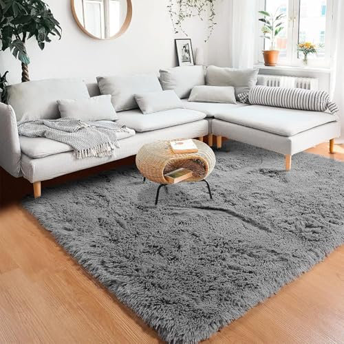 HOKXUAN Hochflor Wohnzimmer Teppich 100 x 190 cm Extra Weich, Pflegeleicht Plüsch Shaggy Weich Fellimitat Modernes Einfarbiges Design für Küche, Schlafzimmer, Dunkelgrau