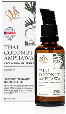 NW Brand Thai ekologisk kokosolja serum för ansikte och kropp – naturlig hudvårdsolja mot rynkor, med E-vitamin och C, absorberar snabbt, fastnar inte, 50 ml