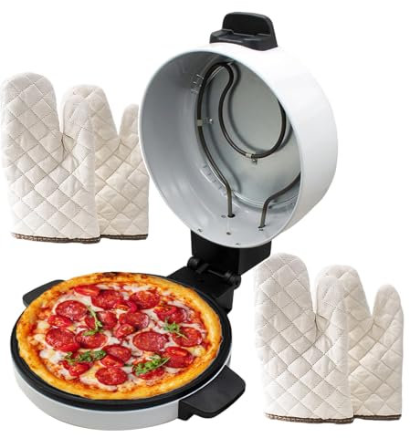 WOTZOV Forno Elettrico per Pizza con 2/Guanti | Macchina per Pizza Antiaderente 2000 W Controllo del Calore Regolabile | Teglia Grande da 30 cm | Macchina per Il Pane e la Pizza da banco