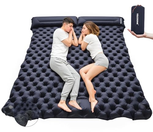 PACOONE Doppel-Isomatte für Camping, ultraleicht, selbstaufblasend, für 2 Personen, mit integriertem Kissen, tragbare Camping-Luftmatte für Rucksackreisen, Wandern, Reisen, Zelt