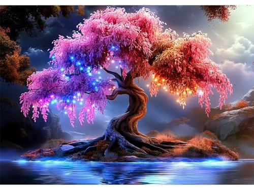 NEWENMO 5D Árbol de la Vida Diamond Painting Adultos,DIY Árbol Luminoso Pintura de Diamante Kits,Cartoon Diamond Art Kit Completo,Bricolaje Dibujo con Diamantes,para Decoración del Hogar,30x40cm